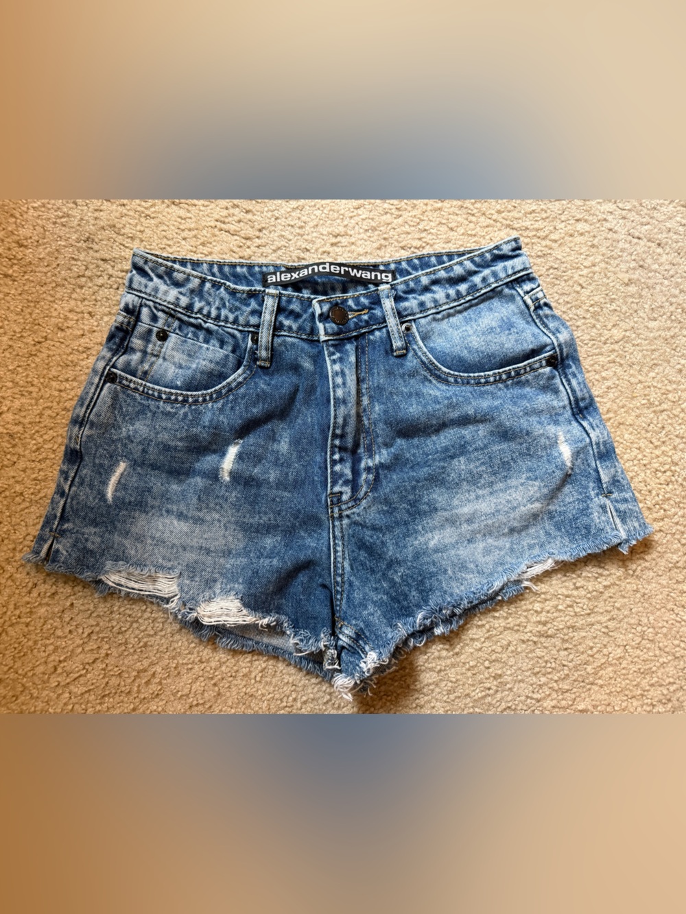 Alexander Wang Bite High Rise Denim Shorts Sz 27 Distressed Jeans